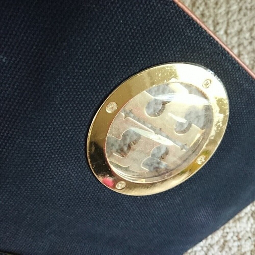 Tory Burch dark blue Canvas with leather Trim Clutch - Picture 10 of 12